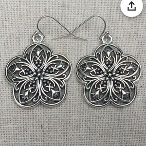 Elegant Silver Floral Earrings NWOT